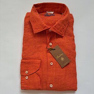 NEW Stenstroms Slimline Linen Long Sleeve Orange Shirt Size L